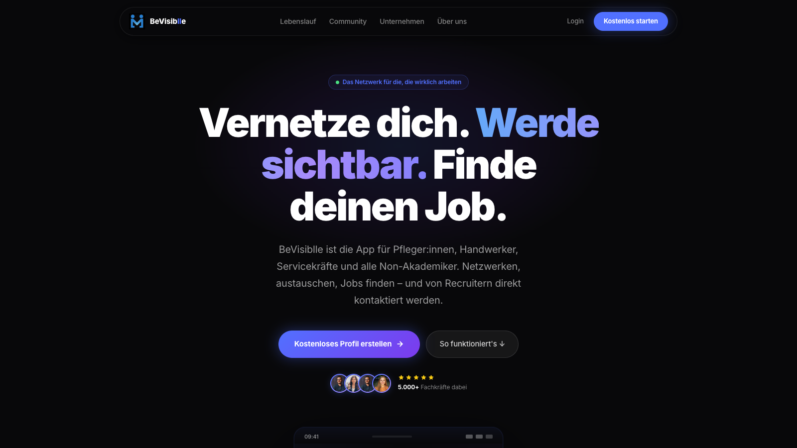 Screenshot bevisiblle.de — Job-Netzwerk