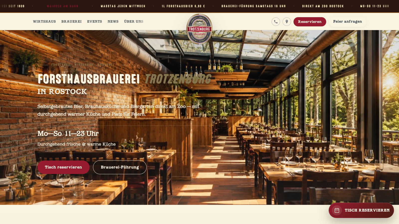 Screenshot trotzenburg.vercel.app — Forsthausbrauerei Trotzenburg, Wirtshaus & Brauerei Rostock